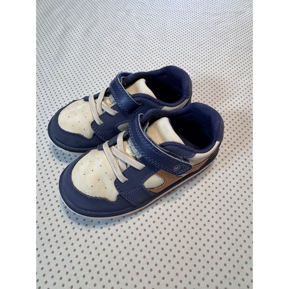 Stride Rite SRT London Boys Navy Tan Leather Sneakers Size 9W BB039301